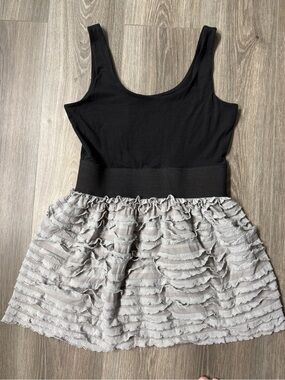 Y2K Babydoll Mini Dress Black Gray Tiered Ruffle Skirt Miley Cyrus Max Azria L